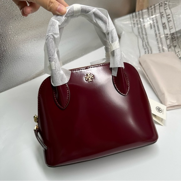 NWT Tory Burch Emerson Patent Mini Dome Satchel 159532 IN ROYAL BURGUNDY - Picture 3 of 10